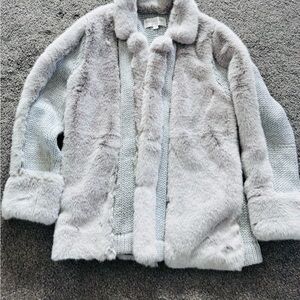 Women's Famous Fur Light Gray Faux Fur & Knit Jacket